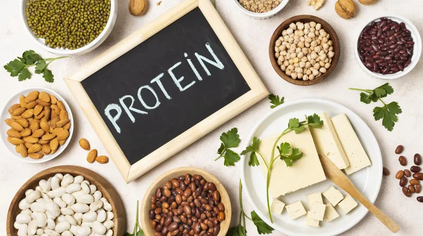 různé potraviny, které obsahují protein, ale také zelenina, kvalitní oleje